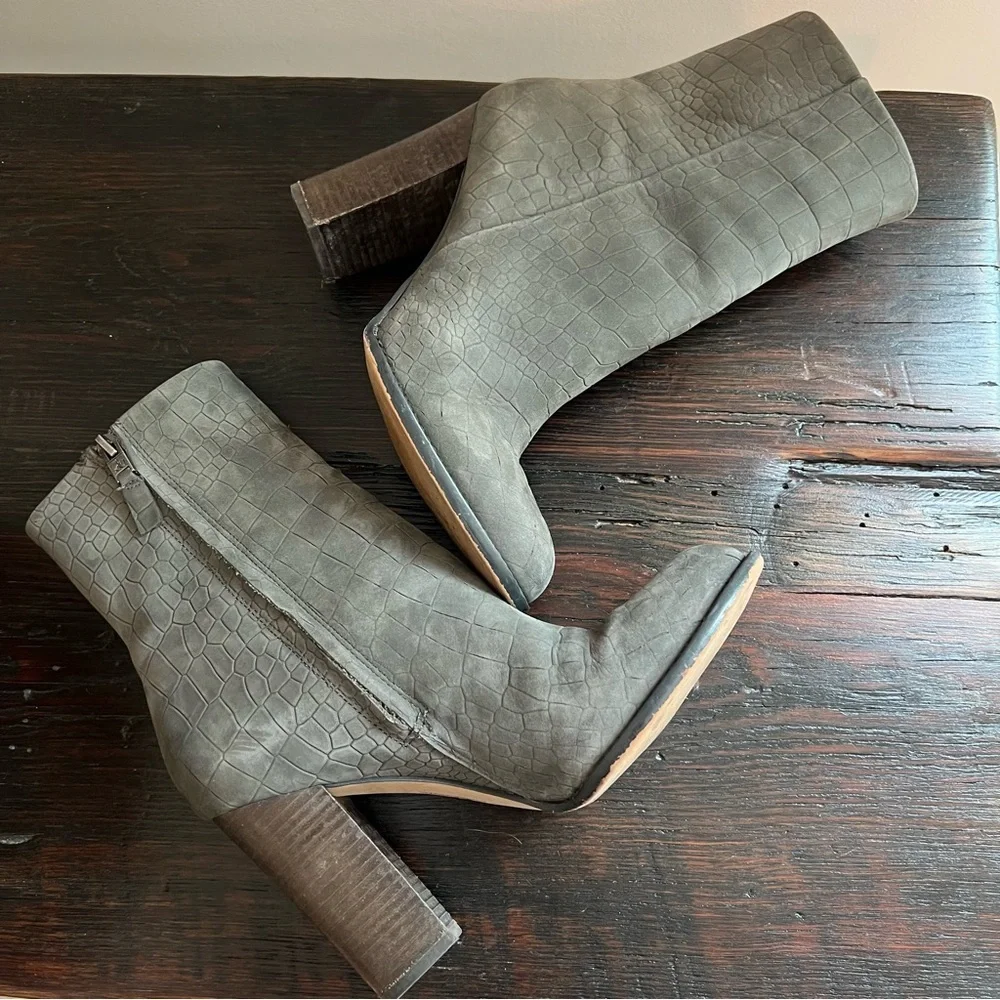 Sam Edelman gray genuine suede leather heeled ankle boots booties size 7 Croc
